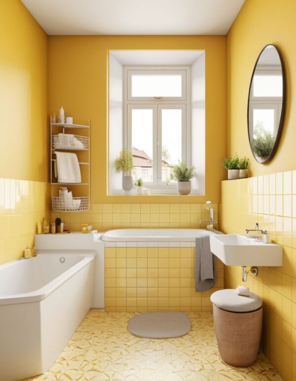 butter yellow bathroom