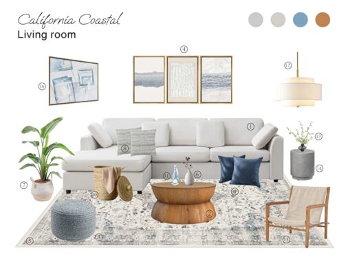 California Coastal Living Room: Board with Shopping List