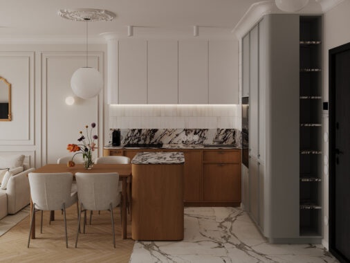 compact wood and marble island