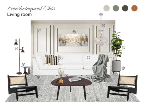 French-inspired Chic Living Room: Board with Shopping List