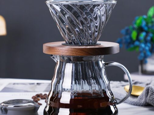 Stylish pour over coffee carafe on kitchen countertop