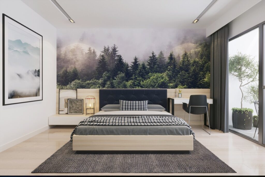 sage green and gray bedroom