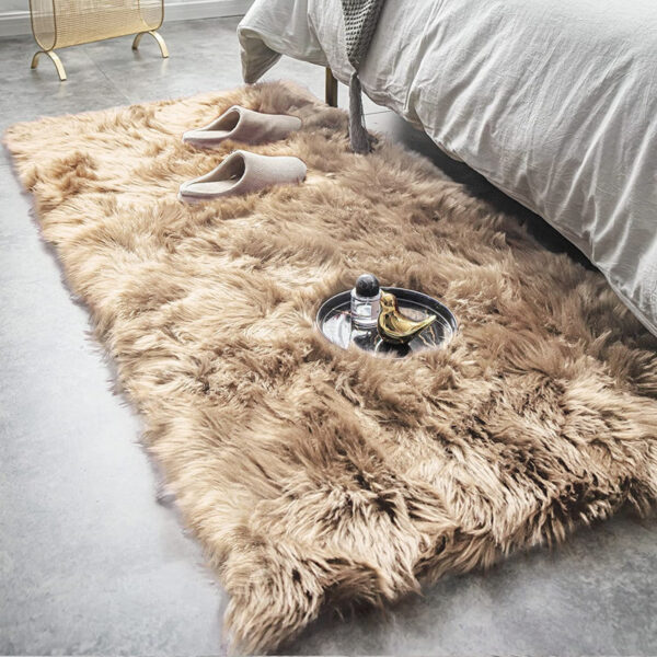 Malaiah+Shag+Faux+Sheepskin+Fur+Area+Rug+in+Beige