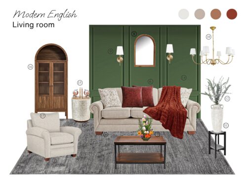 Modern English Living Room: Board with Shopping List