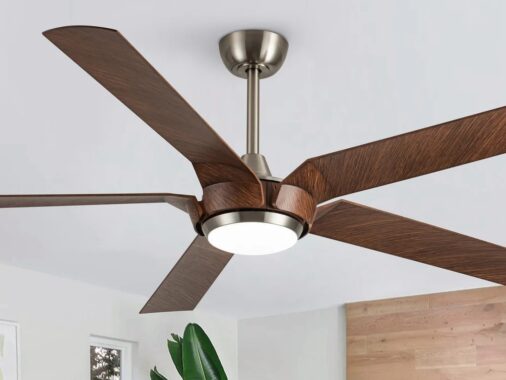 Nickel and dark wood ceiling fan