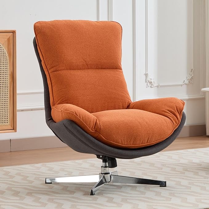 Orange recliner reading chair with metal base