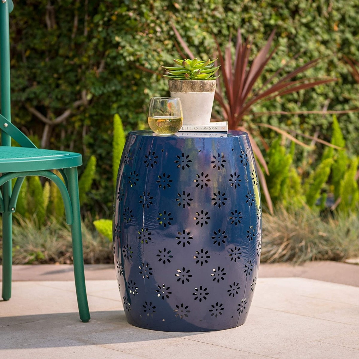 Blue outdoor side table