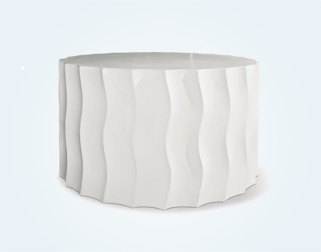 Drum-shaped white outdoor side table