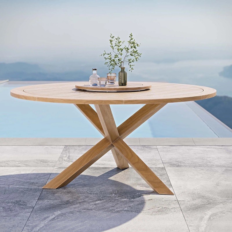 teak outdoor dining table with starburst base
