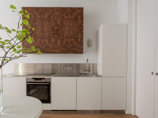 white and wooden cabinetry